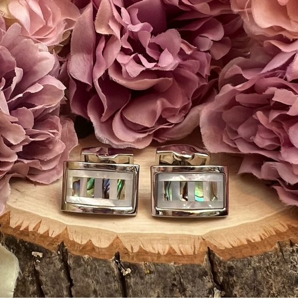 Elegant Rectangular Mother of Pearl and Abalone Shell Cufflinks - Picture 8 of 17